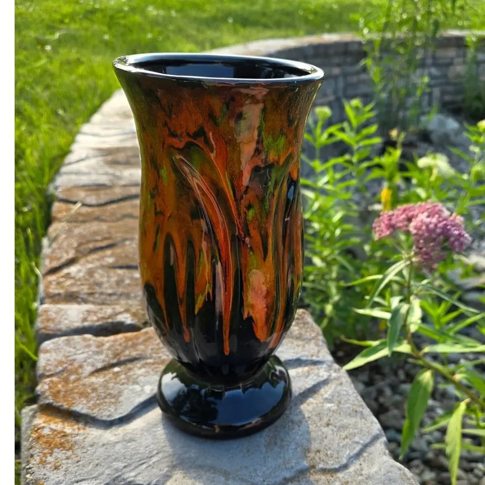 Vintage Signed MCM Fat Lava Style California Pottery Drip Vase Made in USA